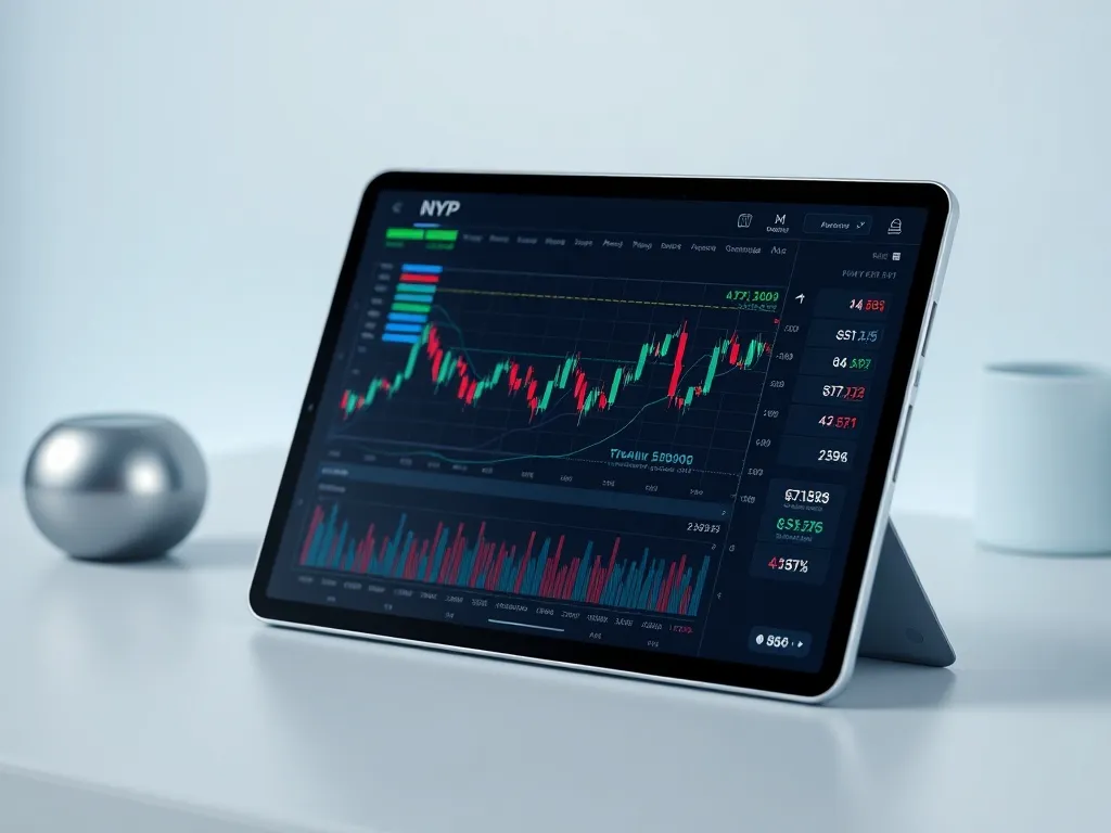 Modern digital trading interface on a sleek tablet, minimali